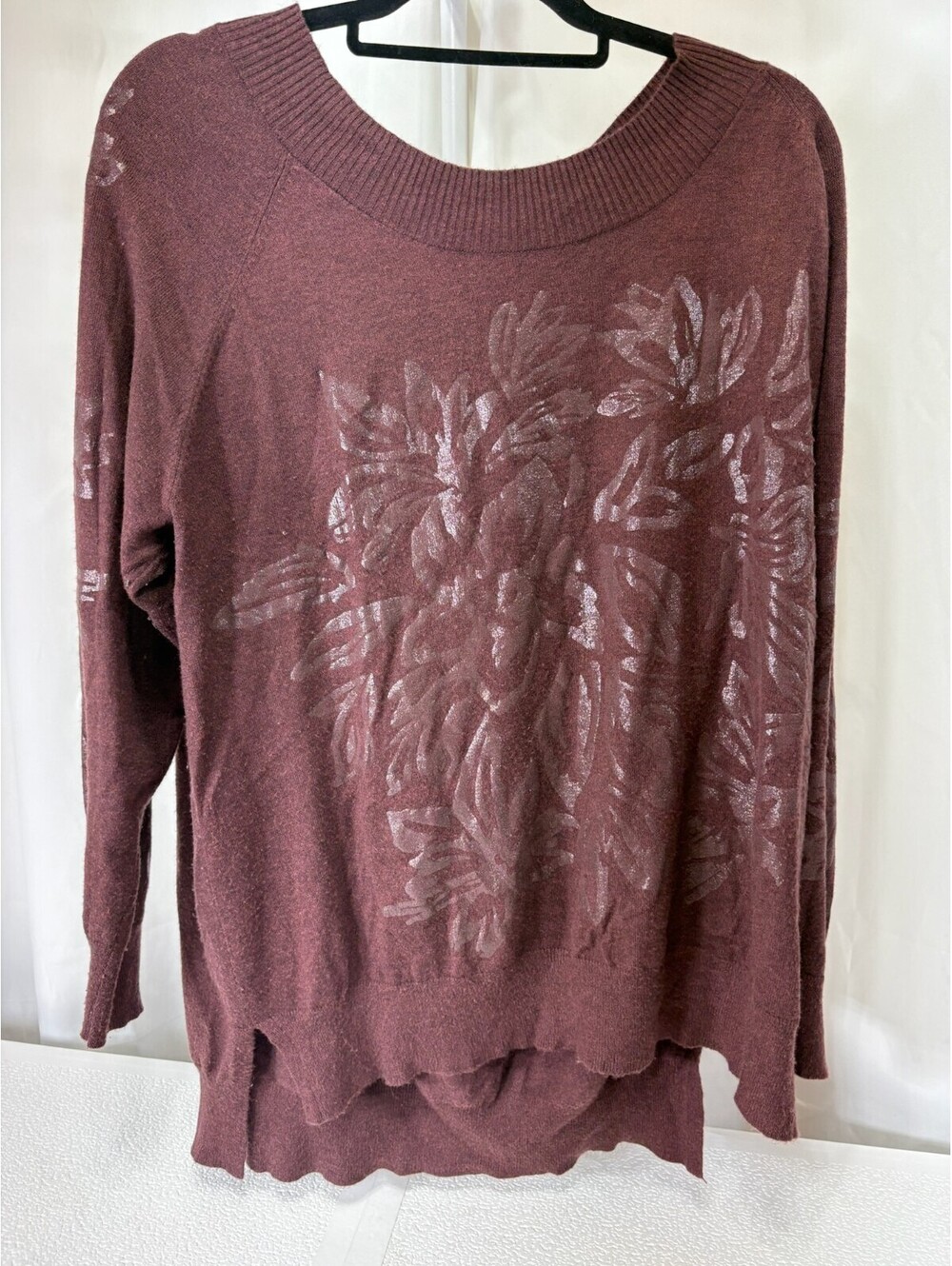 Lane Bryant Plus Size 18/20 Burgundy Floral Knit Sweater 265D